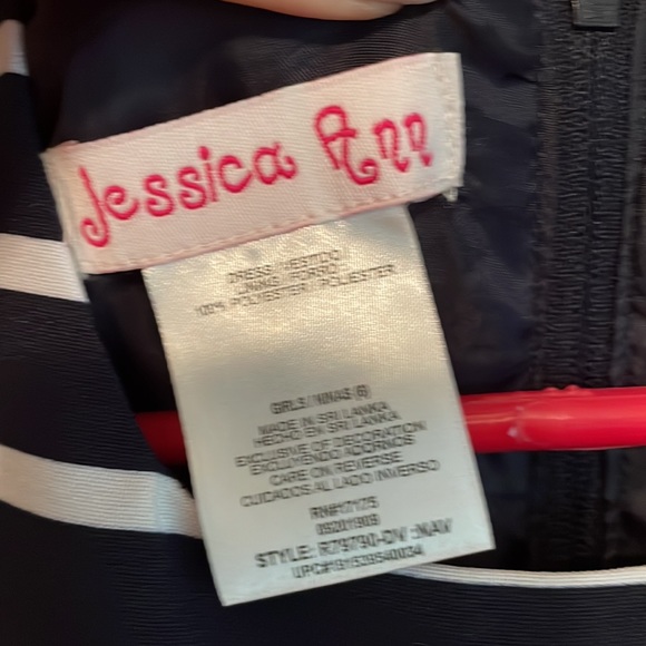 Navy Blue, White, and Pink Striped Formal Dress - Picture 3 of 4